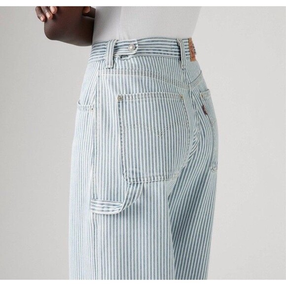 Levi's Women's High-Rise Cinch Baggy Carpenter Pinstriped Denim Jeans Size 30 - Picture 4 of 5